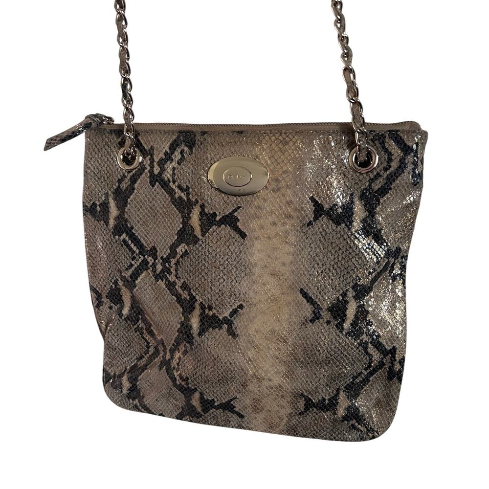 DKNY Crossbody Bag Snake Print Genuine Leather Chain Strap Purse Brown